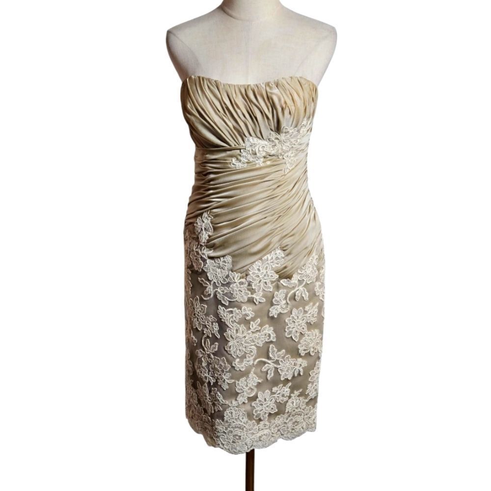 Love Gold And White Mini  Strapless Dress